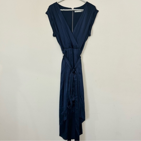 Alice & Olivia Toni V-Neck Navy Satin Hi Low Dress SIZE 4 - Picture 5 of 10